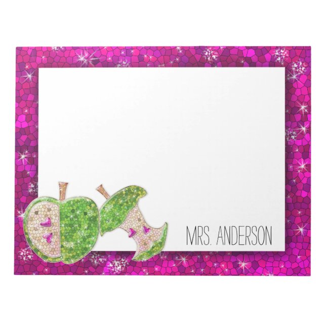 Hot Pink Neon Green Teachers Apfelstube Name Notizblock (Vorderseite)