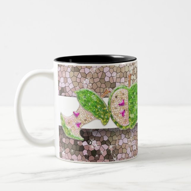 Hot Pink Neon Green Teachers Apfelstube Name Zweifarbige Tasse (Links)