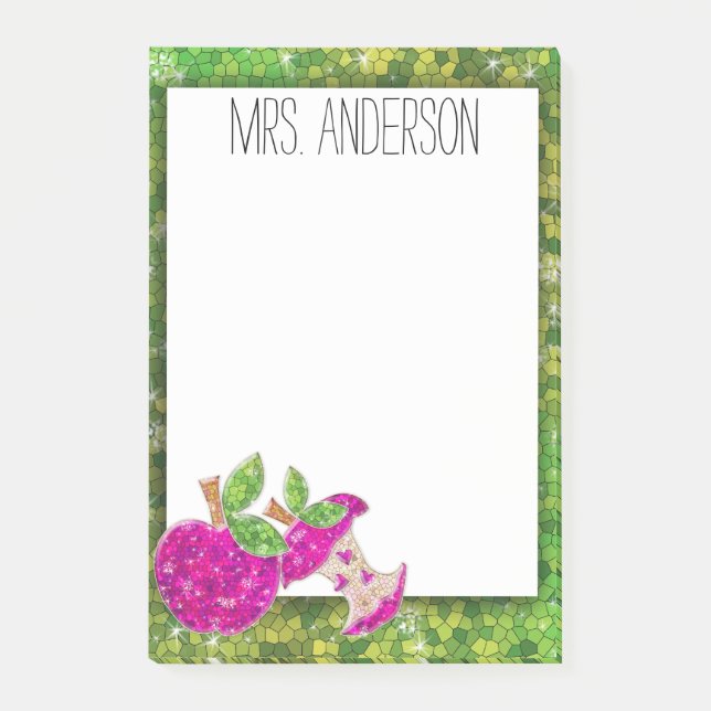 Hot Pink Neon Green Teachers Apple-Klassenzimmer H Post-it Klebezettel (Vorderseite)