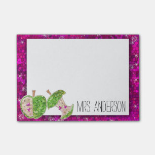 Hot Pink Neon Green Teachers Apple-Klassenzimmer H Post-it Klebezettel