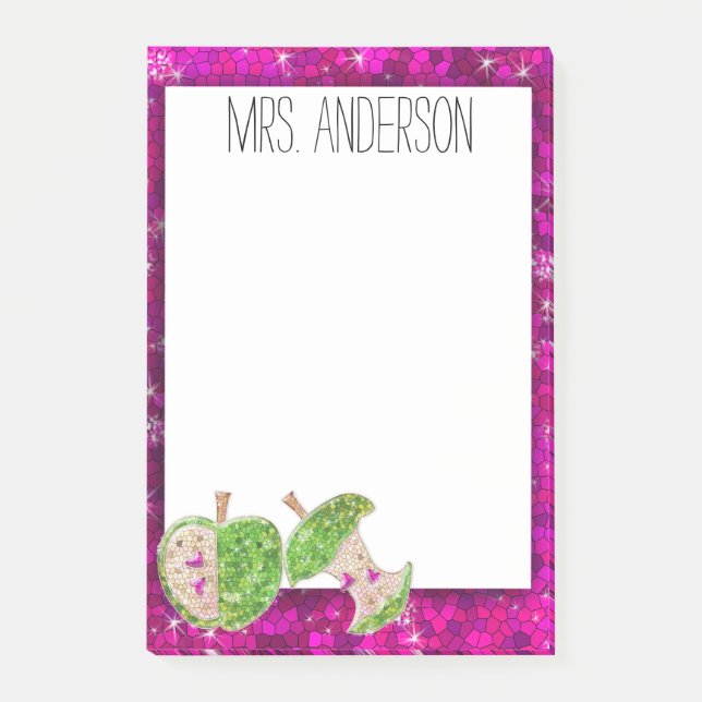 Hot Pink Neon Green Teachers Apple-Klassenzimmer H Post-it Klebezettel (Vorderseite)