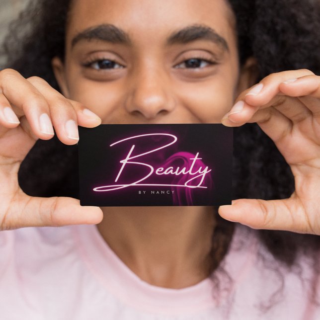 Hot Pink Neon & Smoke Beauty Salon Skript Visitenkarte (Von Creator hochgeladen)