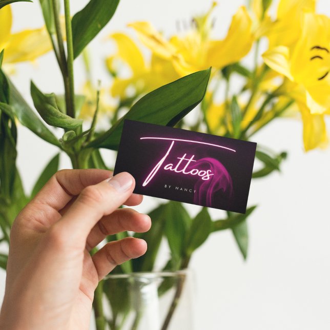 Hot Pink Neon & Smoke Tattoos Handgeschriebenes Sk Visitenkarte (Von Creator hochgeladen)
