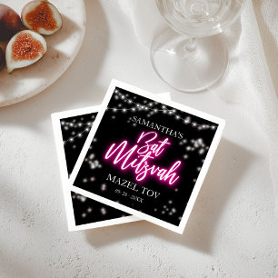 Hot Pink Neon-Themed Bat Mitzvah Serviette