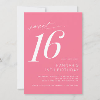 Hot Pink | Niedliches Weißwein Süß 16 Geburtstag Einladung