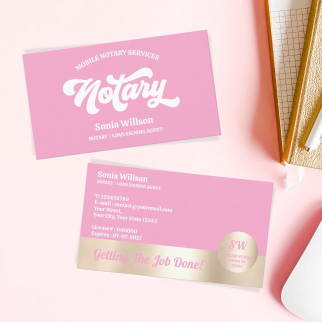 Hot Pink Notary Loan Signing Agent Calligraphy Visitenkarte (Von Creator hochgeladen)
