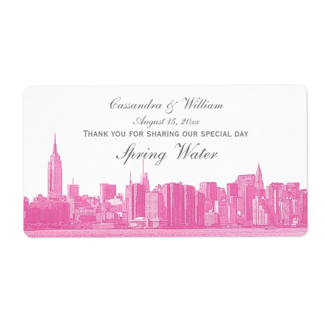 Hot Pink NYC Wide Skyline Etwas Wasser Flasche (Vorne)