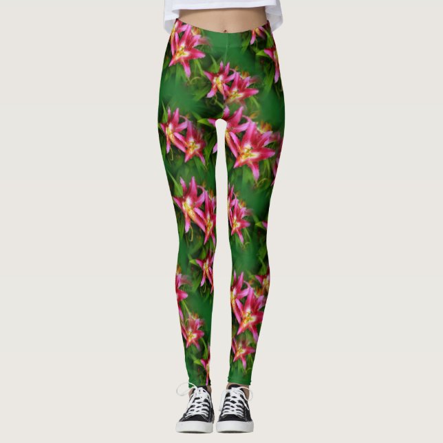 Hot Pink Olympic Torch Lilies Leggings (Vorderseite)