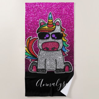 Hot Pink Ombre Glitzer Einhorn Regenbogen Glitzern Strandtuch