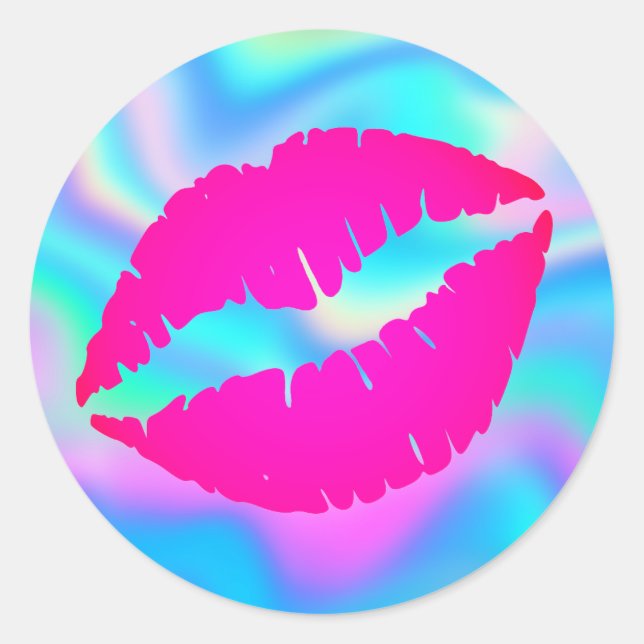 Hot Pink Ombre Lipstick Kiss Iridescent Ombre Runder Aufkleber (Vorderseite)