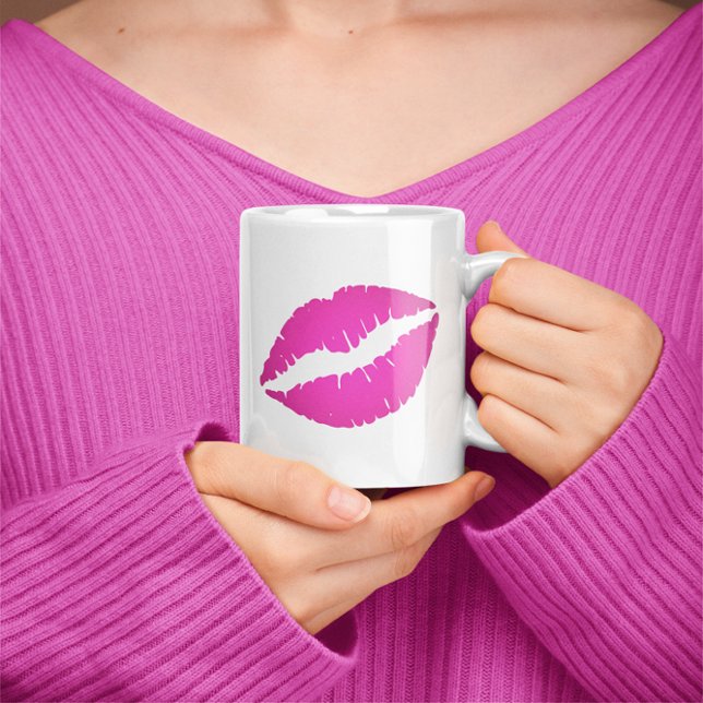 Hot Pink Ombre Lipstick Kiss Tasse (Hot Pink Ombre Lipstick Kiss Print Coffee Mug)