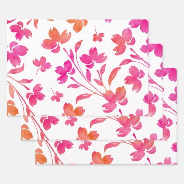 Hot Pink & Orange Blume Geschenkpapier Set (Set)