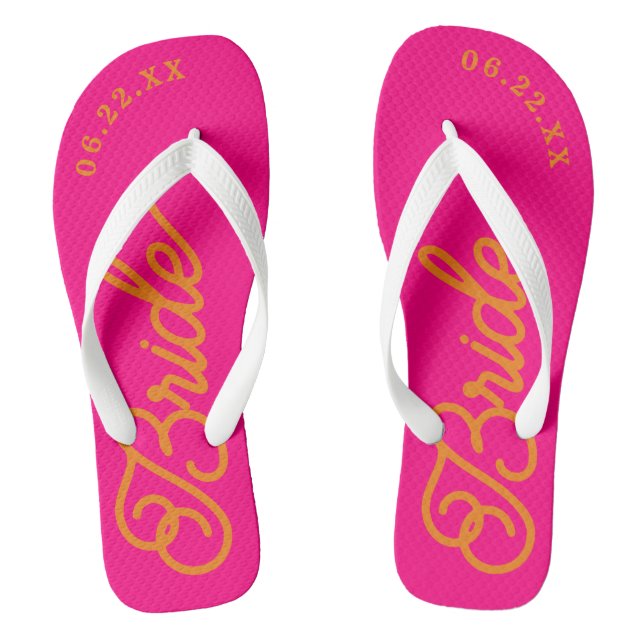 Hot Pink Orange Custom Bridal Wedding Flip Flops (Fußbett)