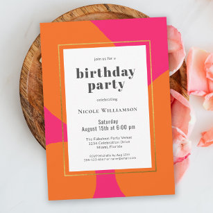 Hot Pink Orange farbenfrohe Geburtstagsparty Einladung