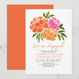 Hot Pink Orange Floral Engagement Party Einladung