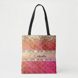 Hot Pink Orange Glittery Diamant Blende Tote Beute