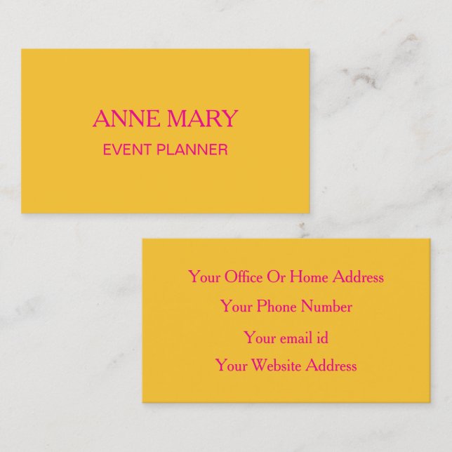 Hot Pink Orange Golden Gold Yellow Event Planner Visitenkarte (Vorne/Hinten)