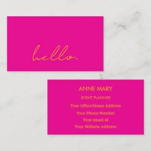 Hot Pink Orange Hello Script Typografy Modern Visitenkarte