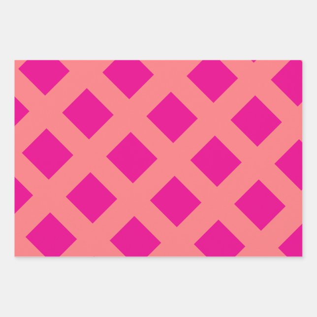 Hot Pink Orange Schachbrett Patterns Boho farbenfr Geschenkpapier Set (Vorderseite)