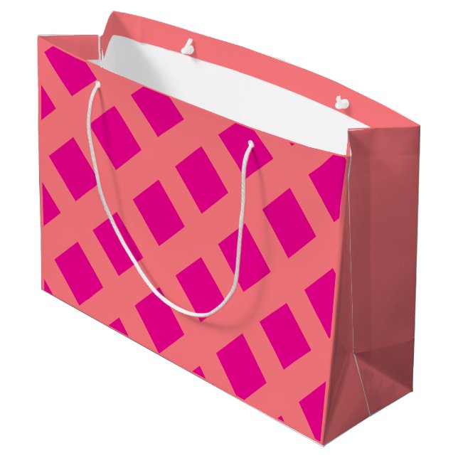 Hot Pink Orange Schachbrett Patterns Boho farbenfr Große Geschenktüte (Rückseite Schrägansicht)