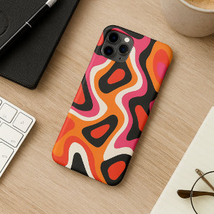 Hot Pink Orange Schwarz Amorphe Formen Kunstmuster iPhone 16 Pro Max Hülle