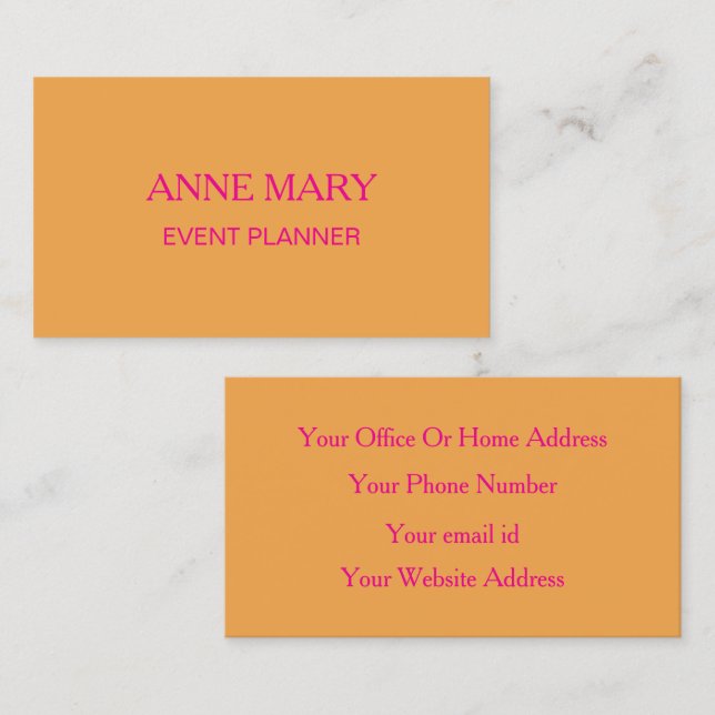 Hot Pink Orange Trendy Modern Event Planner Visitenkarte (Vorne/Hinten)