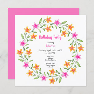 Hot Pink & Orange Wasserfarben Blumenregen Einladung