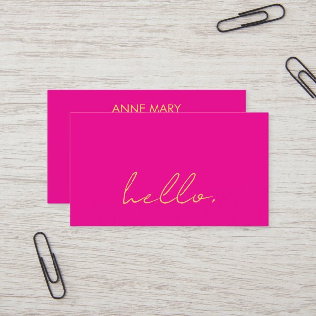 Hot Pink Orange Yellow Hello Script Typografie Visitenkarte (Vorderseite/Rückseite Beispiel)