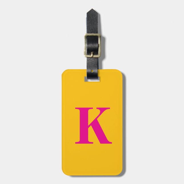 Hot Pink Orange Yellow Monogram Name Gift 2025 Gepäckanhänger (Vorderseite vertikal)