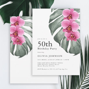 Hot Pink Orchids Tropical 50. Geburtstagsparty Einladung
