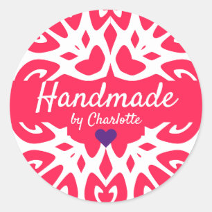 Hot Pink Ornament Handmade by Signature Red Heart Runder Aufkleber