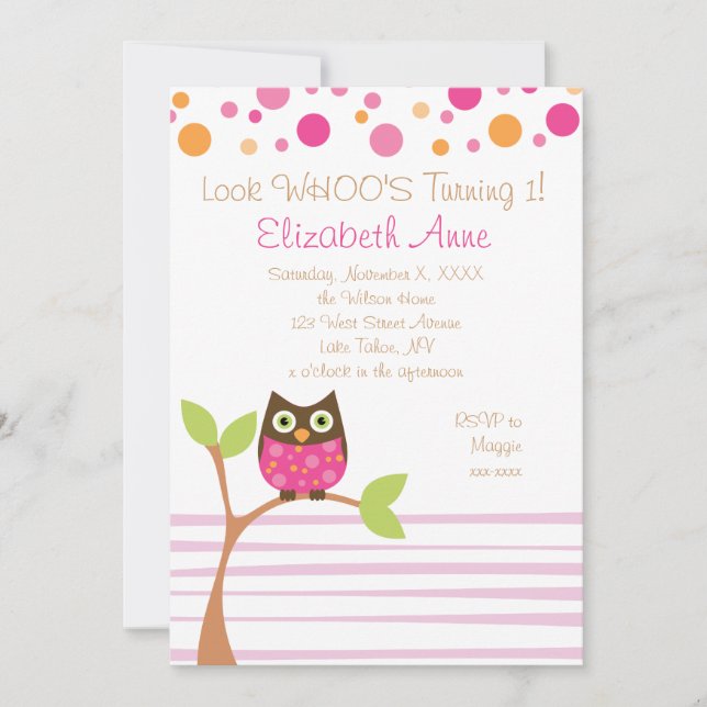 Hot Pink Owl Einladung (Vorderseite)