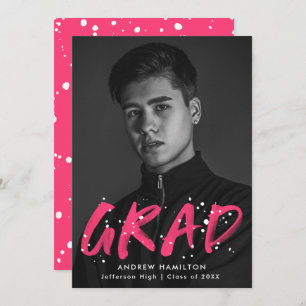 Hot Pink Paint Splatter Photo Graduation Party Einladung