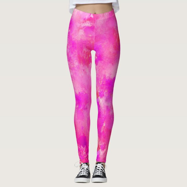 Hot Pink Paint Spritzer Leggings (Vorderseite)