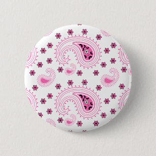 Hot Pink Paisley and Flowers Pattern Button