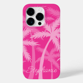Hot Pink Palm Tree Magenta Fuchsia Mit Monogramm Case-Mate iPhone 14 Pro Hülle