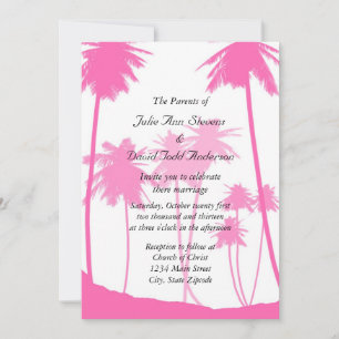 Hot Pink Palm Trees Tropical Wedding Einladung