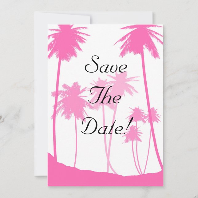 Hot Pink Palm Trees tropische Hochzeit speichern d Einladung (Vorderseite)