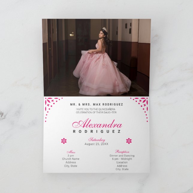 Hot Pink Papado Picado Mis Quince Años Einladung (Innenseite)