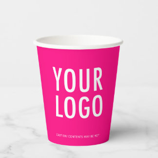 Hot Pink Paper Cups Custom Business Logo 8 oz Pappbecher