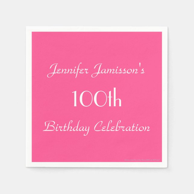 Hot Pink Paper Napkins, 100. Geburtstagsparty Serviette (Vorderseite)