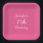 Hot Pink Paper Teller, 75. Geburtstagsparty Pappteller<br><div class="desc">Ein solider, rosa Hintergrund schmückt diese einzigartige und lustige Papiertüte aus Party. Obwohl in der Voreinstellung "75th Birthday" steht, können Sie den Text einfach ändern, um den Namen, die Anzahl der Jahre und das Ereignis zu bestimmen. Sehr weiblich und mädchenhaft! Passende Papierservietten sind bei zazzle im SocolikCardShop erhältlich. Alle Rechte...</div>