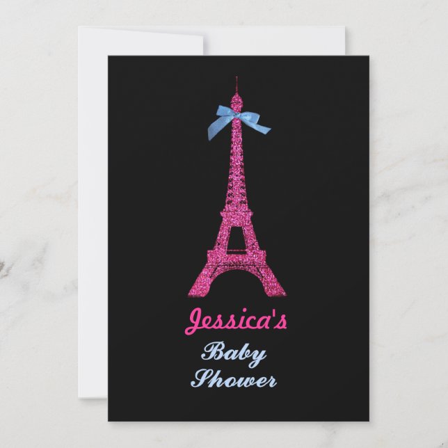 Hot Pink Paris Eiffel Tower Baby Dusche Party Einladung (Vorderseite)