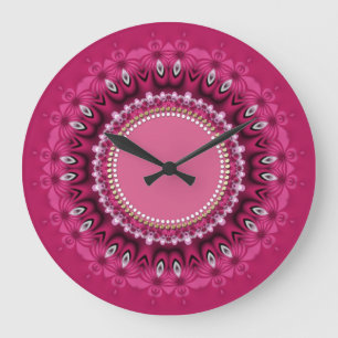 Hot Pink Peacock Lace Mandala Wall Clock Große Wanduhr