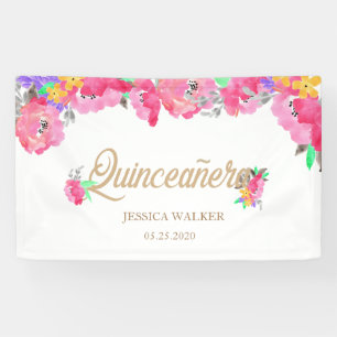 Hot Pink Peonies Quinceanera Begrüßungsbanner Banner