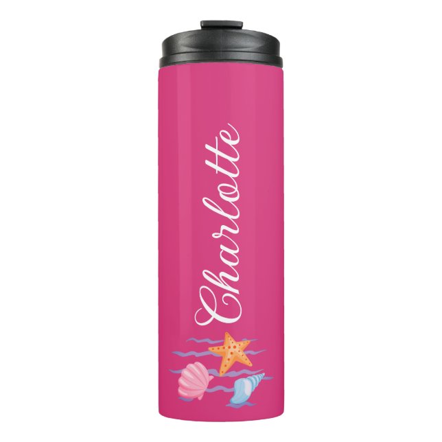 Hot Pink Personalisiert Seashells Thermosbecher (Vorderseite)