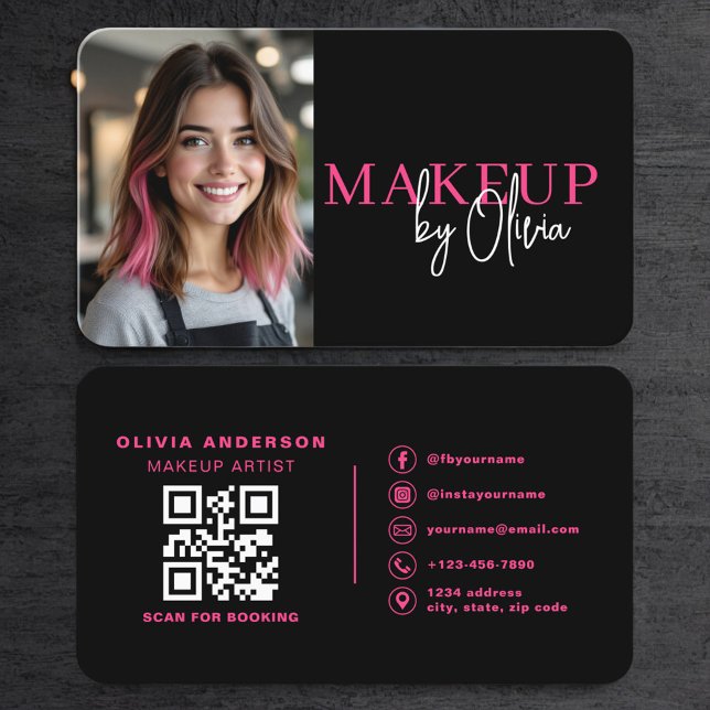 Hot Pink Photo Makeup Artist QR Code Visitenkarte (Von Creator hochgeladen)