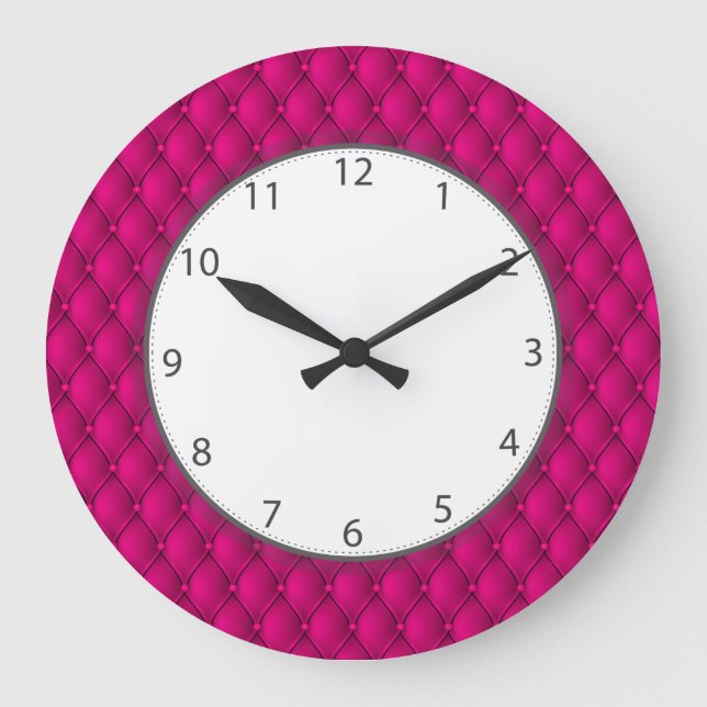 Hot Pink Pillowy Upholstery Zahlen Große Wanduhr (Vorderseite)