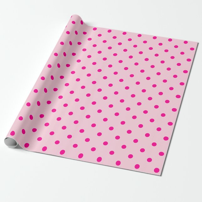 Hot Pink Polka Dot auf hellrosa Großraum Geschenkpapier (Ungerollt)