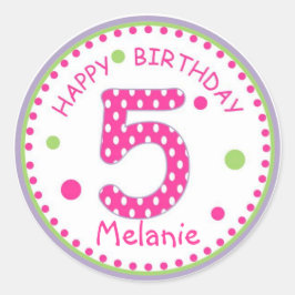 Hot Pink Polka Dot Happy Birthday Number 5 Runder Aufkleber